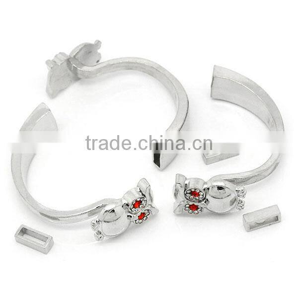 Half Bracelet Bangle Bar With Slider Halloween Owl Silver Tone Red & Clear Rhinestone 5.8cm x 1.7cm, 2Sets