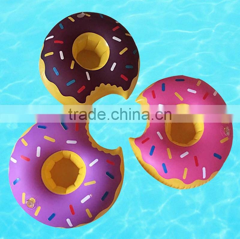 PVC Inflatable Doughnut Drink Cup Holder Float Swimming Pool Water Party Toys