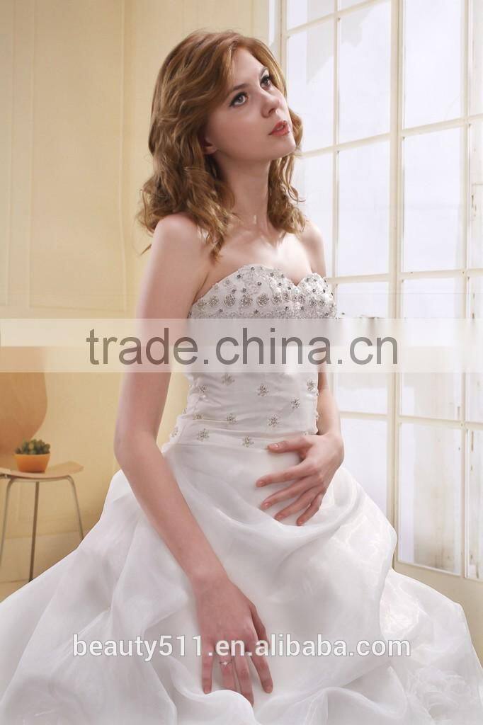 A-Line Strapless Long Trailing Bead And Ruffle wedding dress bridal gown AS00101