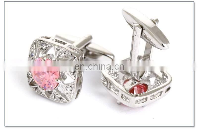Luxurious Pink Diamond Stone Unisex Shirt Jewelry Cufflinks Brand