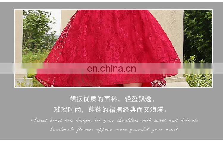 HS1615 Sexy Red Knee Length Flower Applique Bridal Party Dress for Bridesmaid