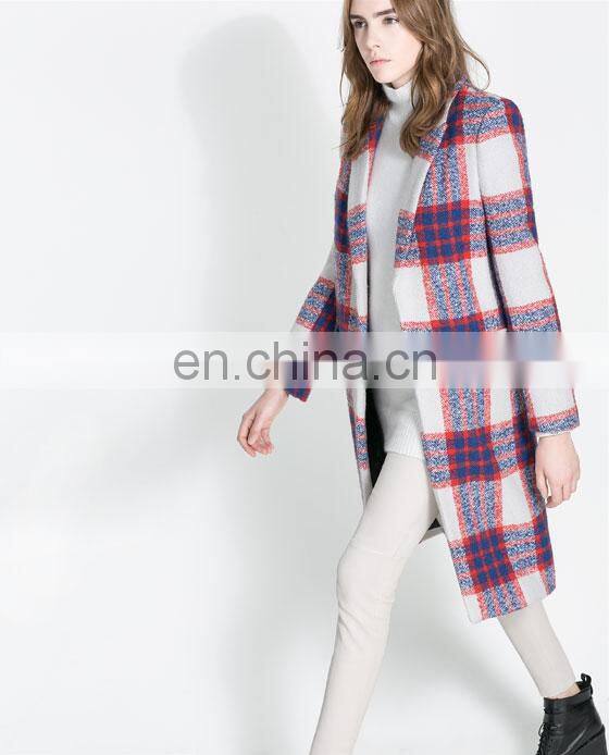 2013Hot sale fashion catchy style light gingham prited midi pattern ladies winter coats