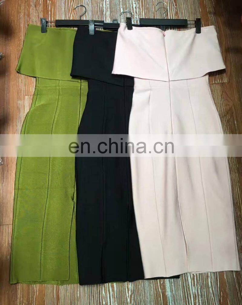 Amigo 2017 latst black off shoulder sexy bandage dress midi tube evening dresses for girls party wear