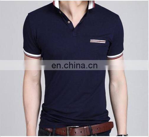 2016 Fashion New Design Solid Color Men's Short Sleeve Polo T Shirt Slim T-shirt with Chest Pocket