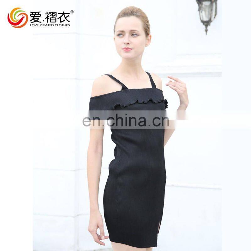 Black elegant V neck women party dress formal office dresses for ladies with lace