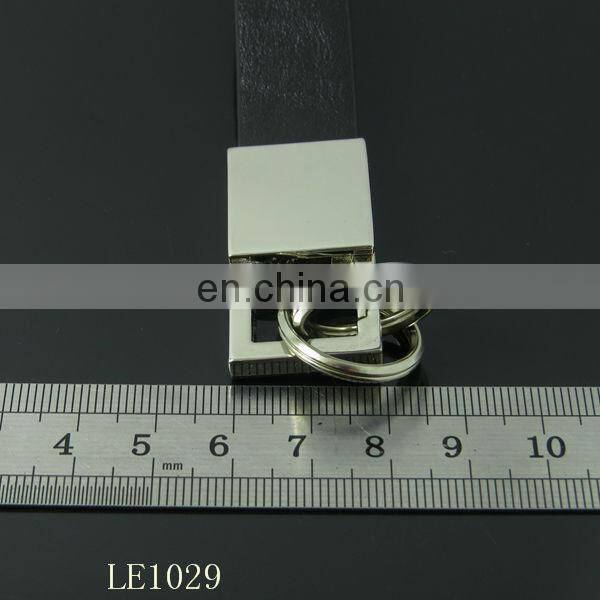 Black PU Leather Silver Metal Keychain Promotional Impressing Leather Keyring