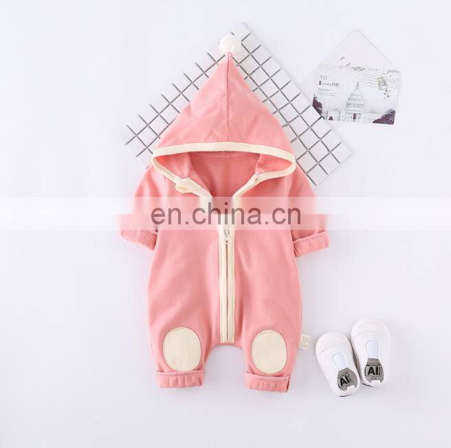 Wholesale Long Sleeve Solid Color Zipper Hoodie Autumn Winter Baby Romper
