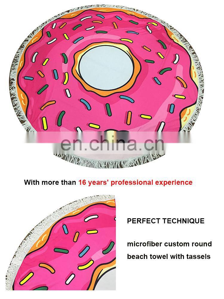 China product amazon top seller hamburger polyester microfiber round picnic beach towels round beach towel with tassels