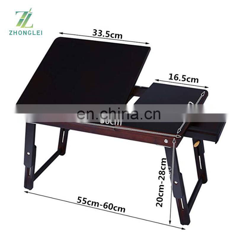 Laptop Desk Table Adjustable 100% Bamboo Foldable Breakfast Serving Bed Tray w' Tilting Top Drawer