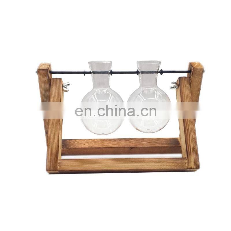 Terrarium Creative Hydroponic Plant Transparent Vase Wooden Frame vase decoration Glass Tabletop Plant Bonsai Decor flower vase