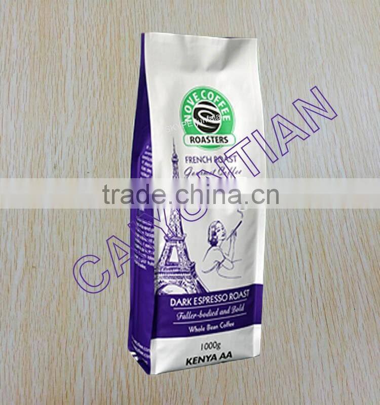 Quad-sealing coffee bags with valve/ foil zipper custom stand up pouch
