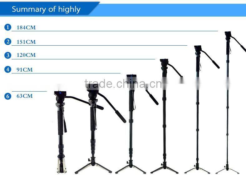 New most stable leg and Professional Telescopic Monopod extendable 5 sections aluminum Fluid video camera monopod