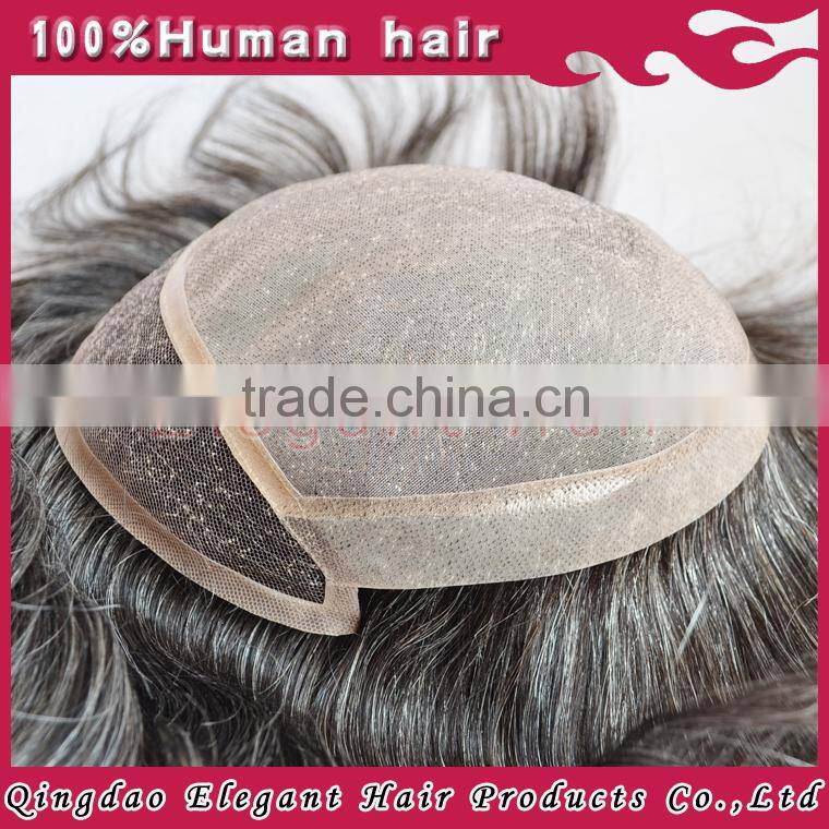 Elegant hair Wholesale Handpicked Natural Luster Human Hair Fine Mono Lace Toupee with pu back and side