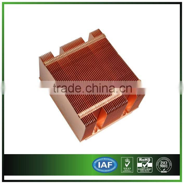 Copper skived heat sink for 1 U server