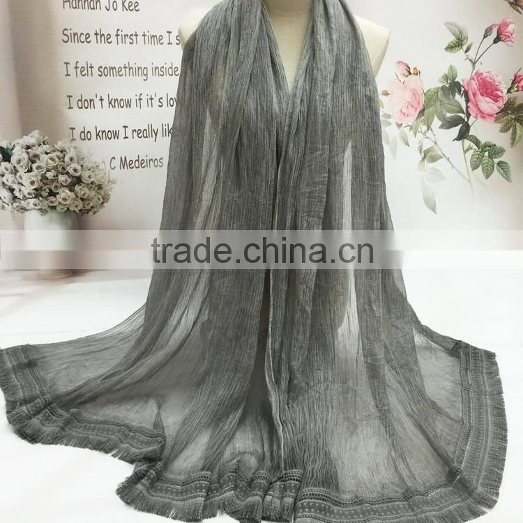 High Grade Large Long Solid Plaini Eyelash Lace Brim 100% Real Silk Scarves for Women