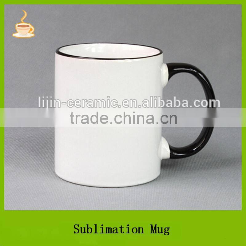 White coated with color handle and rim on the mouth cheap sublimation ceramic mug, T/T