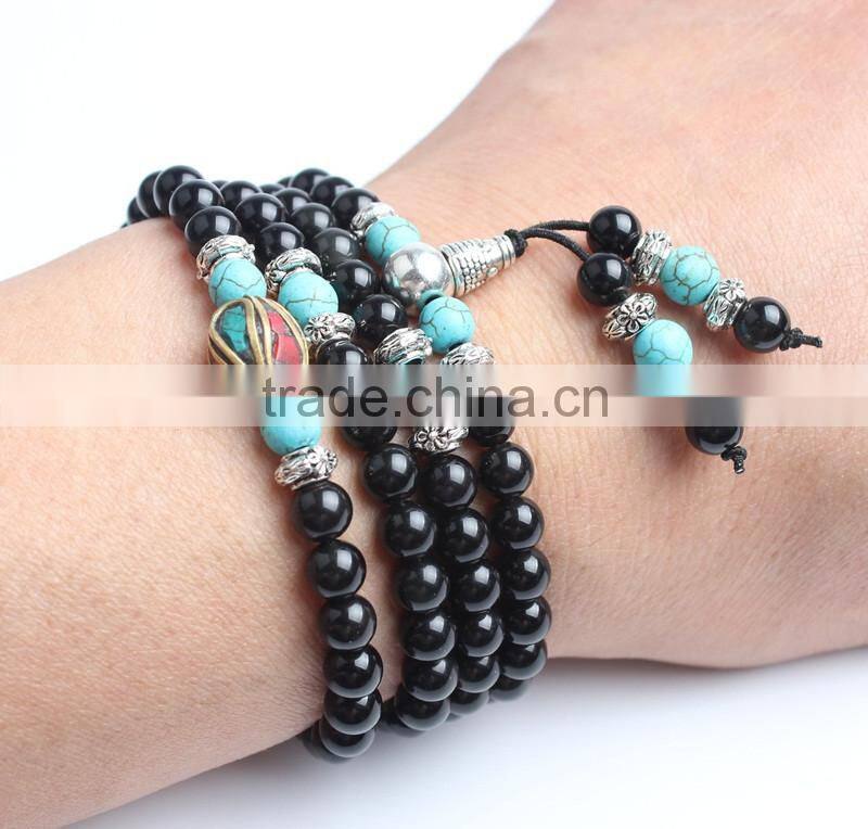 8mm black Obsidian and cinnabar 108 mala beads buddhist prayer beads