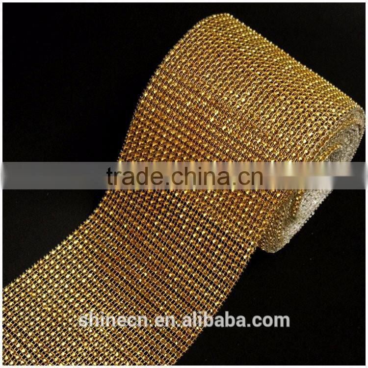 Wholesale 24 raws 3mm acryl gold base hot fix rhinestone mesh/net/sheet, rhinestone mesh trimming