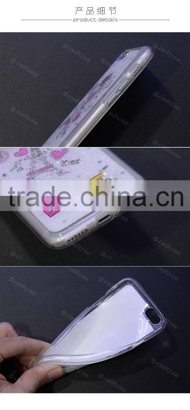 hot popular heart pattern with glitter tpu cell phone cover case