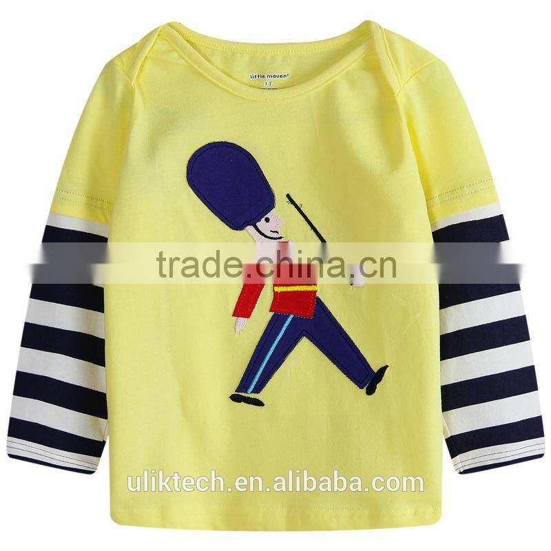 soldier printing picture stripe sleeve yellow color fall long sleeve clothes for kids