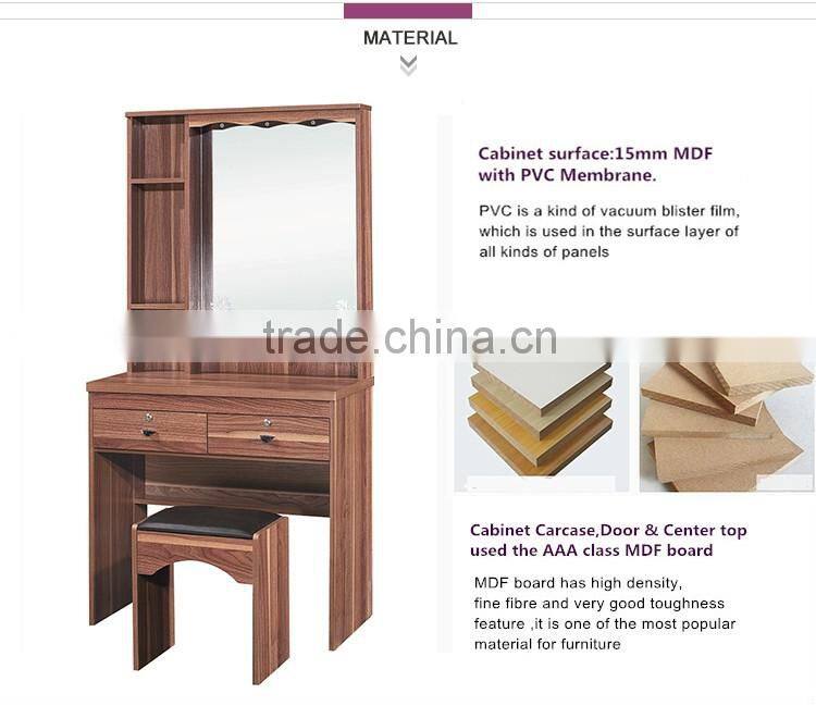Foshan cheap simple design 1 chairs makeup dressers mirrored bedroom wood dressing table