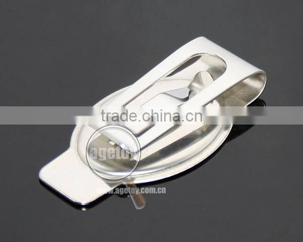 Promotional Oval Shaped Stainless Steel Metal Brown Leather Money Clip