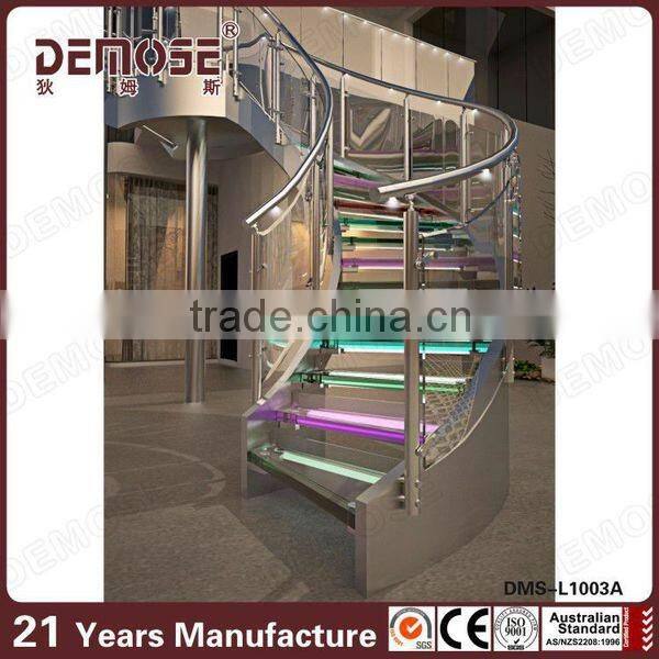 indoor stainless steel handrail led light tread stair