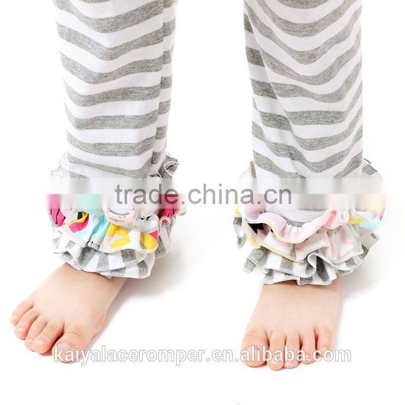 Cheap Baby Clothes Grey & White Striped Top and Ruffle Pants Outfit for Girls