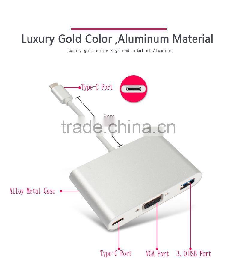 2016 new arrival 3 in 1 USB Type C adapter to VGA and 3.0USB port