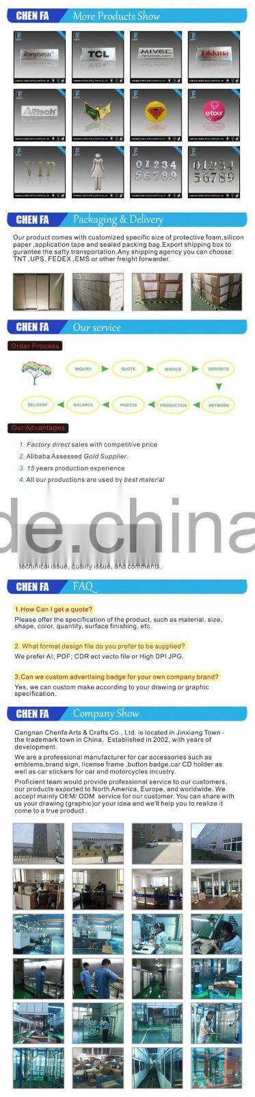 Decorative plastic chrome plating 3D name logo