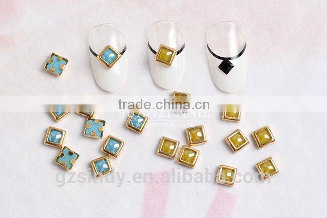 8 colors square nail art pearl with metal edge diy nail art decoration ZX:SP528