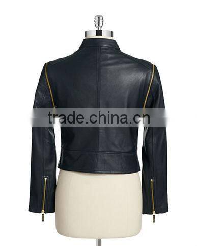 Ladies MOTO Pu Leather Jacket with removable zippered sleeves.