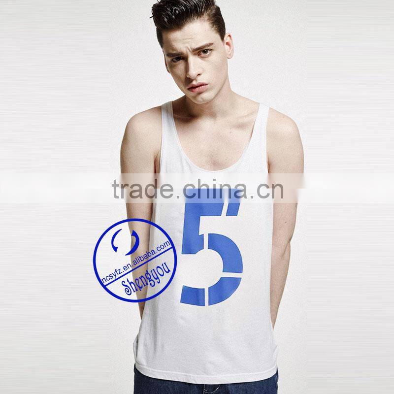 Custom wholesale polyester cotton mens printed stringer tank top