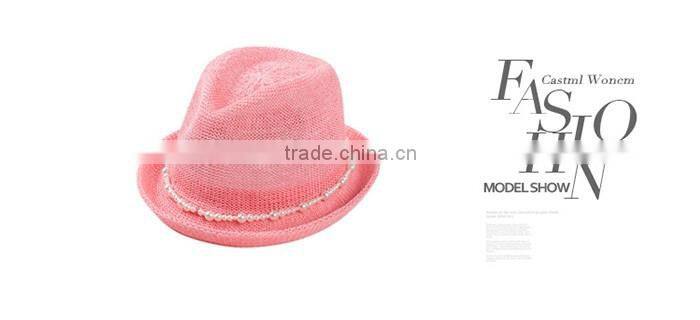 Korean style head accessories paper straw hats women pearl fedora hat