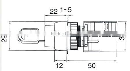 22mm IP65 waterproof 2 Position Key Lock Selector Switch, Key Operated Switch Drawable/Non-drawable (GKS/GKSN222)