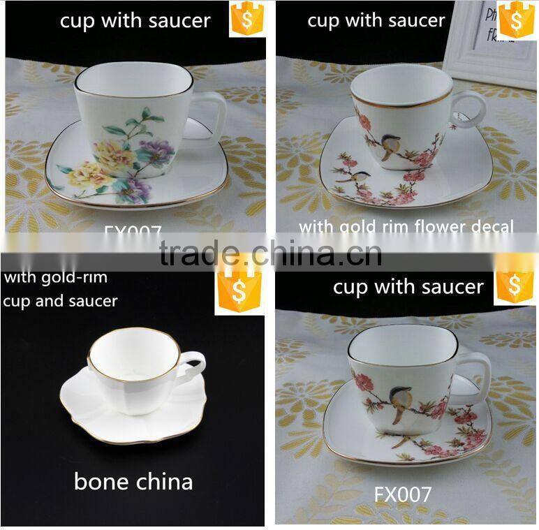 gold rim tea cup and saucer 200cc /100cc flower Shape ceramic bone china cup and saucer