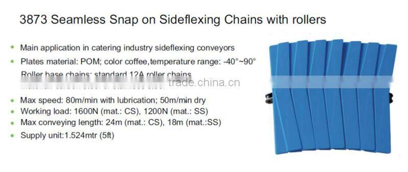 3873-K1200-G seamless snap-on side-flexing chain with rollers