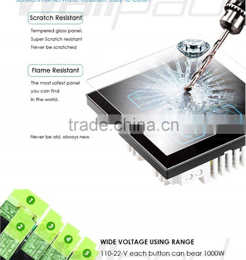 4 Gang WIIFI Curtain Switch Wallpad Black Glass 4 Gang 2 Way WIF Remote Controlled Touch Double Shutter Blinder Wall Switches