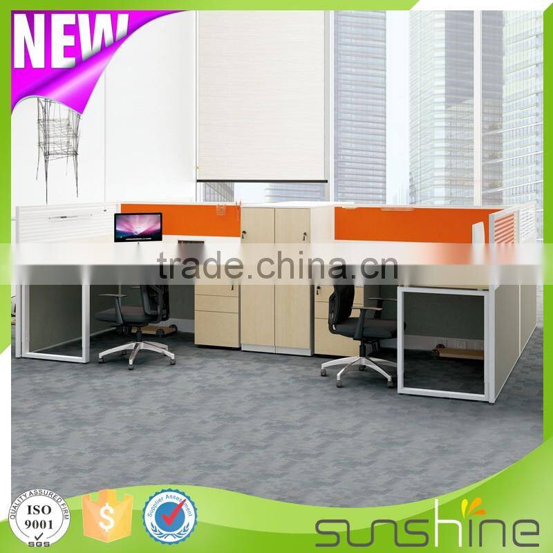 KU-IK6+K3 Unique Design Colorful Mfc Office Workstation With Fixed Pedestal And Orange Screen