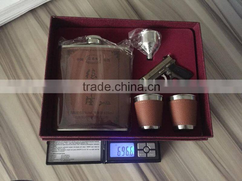 9oz and 18oz hip flask add to four cups and a Funnel in gift set box