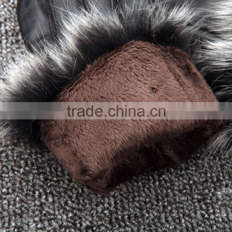 Winter Leather Car Driving Gloves Flannelette Inside With Fox Fur Double Face Sheepskin