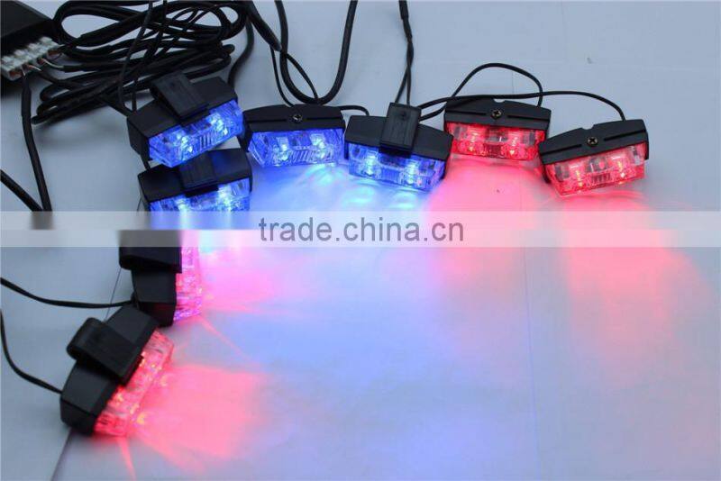 16 LED Car Strobe Lights 10 sets/lot 8x2 LED Flash Warning Light Red And Blue LED Emergency Light