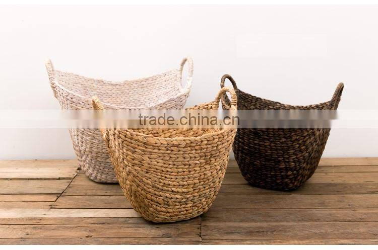 Natural water hyacinth woven storage basket with handles