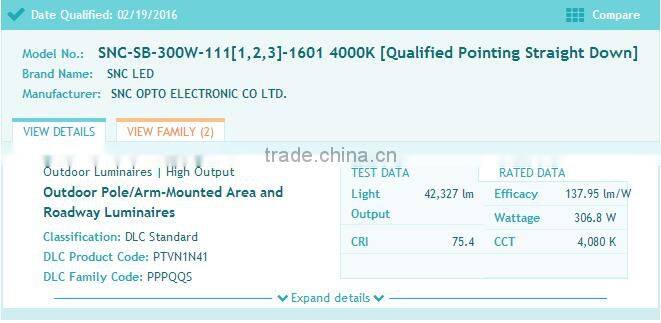 135LM/W luminous cold white color temperature 300w led shoebox light, dlc ul cul listed led parking lot lighting