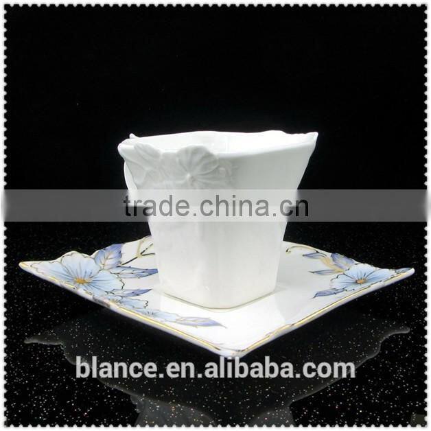 luxury ceramic Square cup with flower emboss