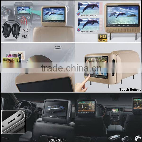 9 inch headrest car dvd player with 32 bit wireless games IR radio tuner and zipper cover,9 inch car dvd player,headrest car dvd