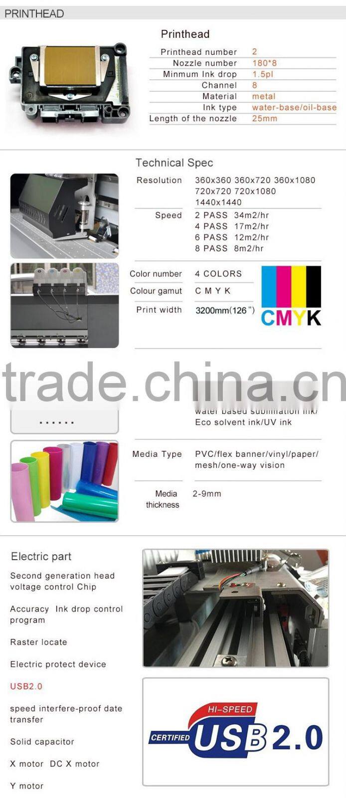 3.2m one dx7 head 4 color polyester uv ink print printer