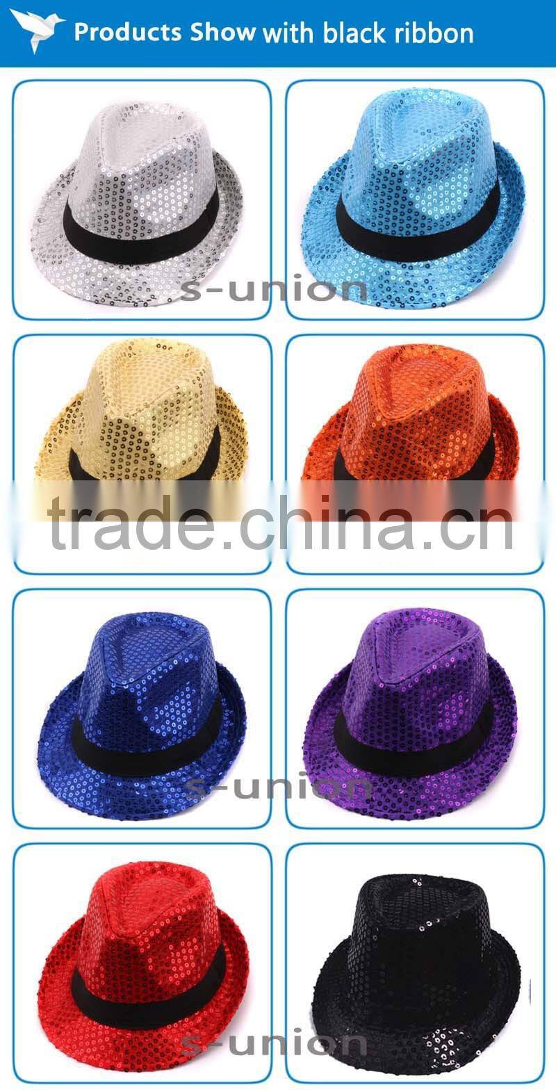 Cheap black personalized birthday glitter caps red gold kids costome mens funny led light up flashing sequins fedora party hats