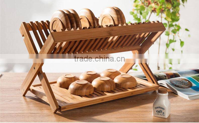 Two Layers Bamboo Dish Rack, Foldable, Compact Fold Size Dish Rack