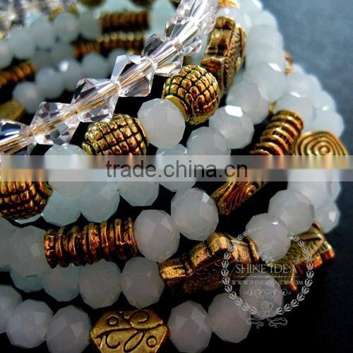 vintage antiqued gold ocean fish ice blue glass beads 6 layers fashion wiring bangle bracelet jewelry 6490045